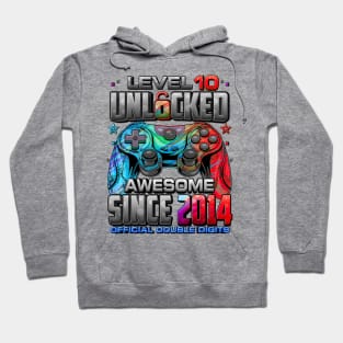 Level 10 Unlocked Awesome Since 2014 10th Birthday Gaming Hoodie